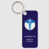 青いカドゥセウス医療アレルギー警告を編集可能 キーホルダー (正面)