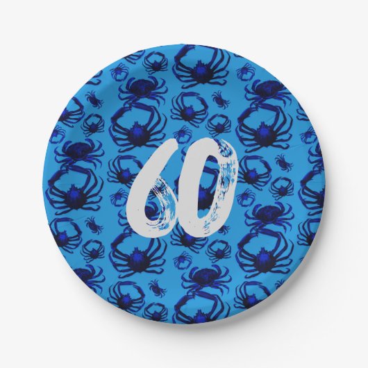 青いカニのパターン ペーパープレート (正面)