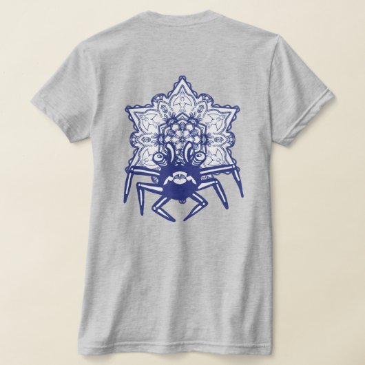 青いカニのモンスターデザイン Tシャツ (レイダウン裏面)