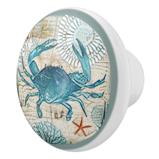 青いカニの海洋的装飾品の水彩画 セラミックノブ (右)