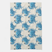 青いカニの海辺パターン キッチンタオル (縦)