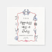 青いカニの落書き ビーチ沿いの海岸での目的地ウェディング スタンダードカクテルナプキン (正面)