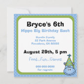 青いカバのカスタマイズ誕生日招待状 招待状 (裏面)