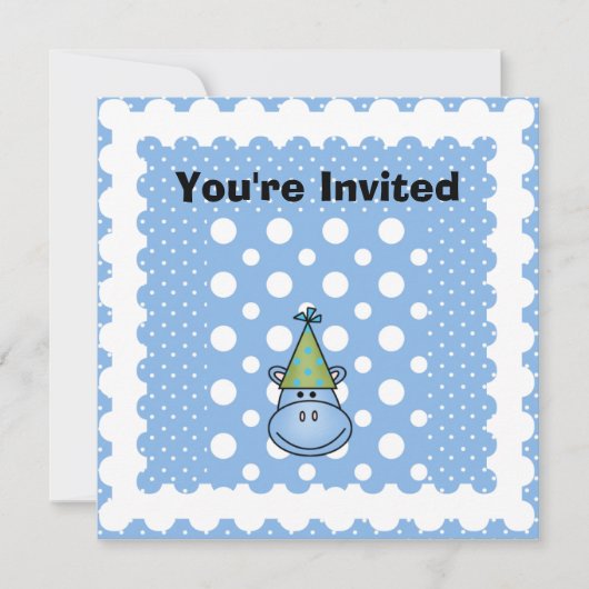 青いカバのカスタマイズ誕生日招待状 招待状 (正面)