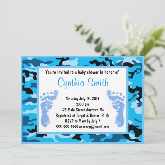 青いカムフラージュのベビーシャワー招待状 招待状 (スタンド正面)
