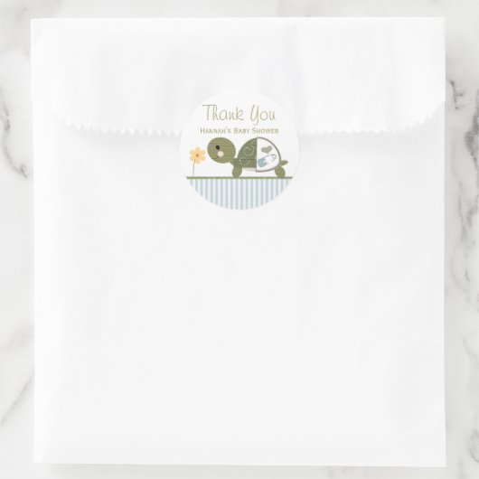 青いカメおむつ赤ちゃんシャワーありがとう ラウンドシール (バッグ)