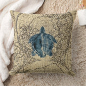 青いカメのイラストレーションの地図の沿岸蜂蜜色 クッション (ブランケット)