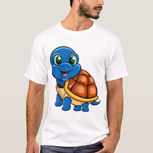 青いカメのステッカー Tシャツ (正面)