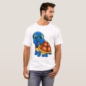 青いカメのステッカー Tシャツ (正面フル)