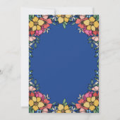 青いカラフルなピンクの花の彩色リハーサルディナー 招待状 (裏面)