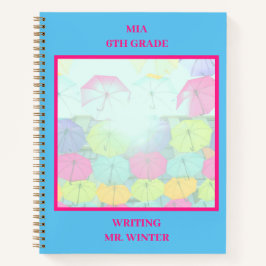 青いカラフルな傘のクラス生徒 ノートブック