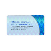 青いカラフルジグザグのパタモダンーン波アドレス ラベル (正面)