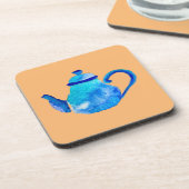 青いカラフルティーポットの水色 コースター (左側)