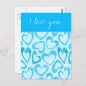 青いカラフルドットハートはがき ポストカード (正面/裏面)