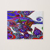 青いカラフルハチドリと花 ジグソーパズル (横)