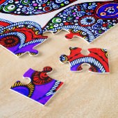 青いカラフルハチドリと花 ジグソーパズル (側面)