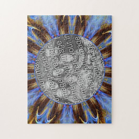 青いカラフル抽象芸術フレーム自分の写真を作成 ジグソーパズル (縦)