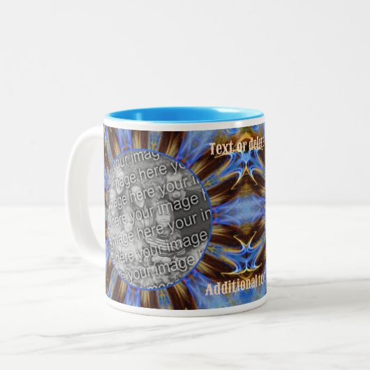 青いカラフル抽象芸術フレーム自分の写真を作成 ツートーンマグカップ (正面左)