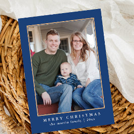 青いカラフル格子模様のクリスマス シーズンカード