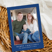 青いカラフル格子模様のクリスマス シーズンカード