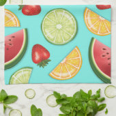 青いカラフル甘い夏の柄の果実 キッチンタオル (折り畳み)