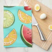 青いカラフル甘い夏の柄の果実 キッチンタオル (四つ折り)