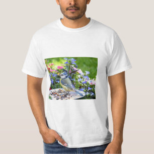青いカラフル雀 Tシャツ