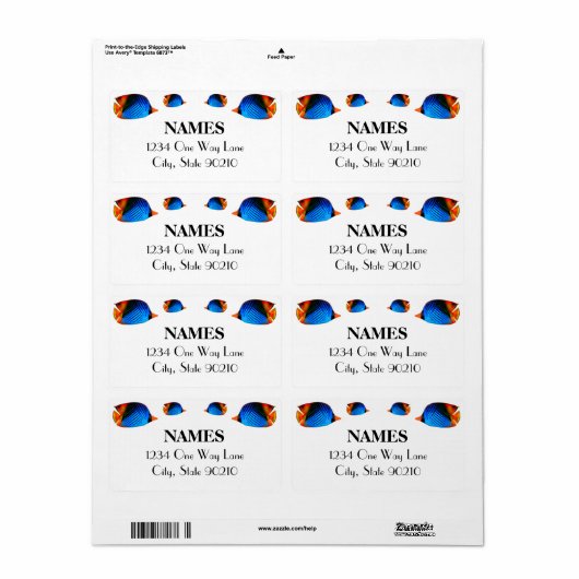 青いカラフル魚 ラベル (フルシート)