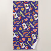 青いカリフォルニアおもしろいパターン ビーチタオル (正面)