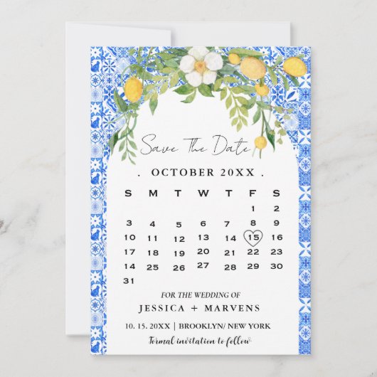 青いカレン地中海のダーの写真なし日付の保存 招待状 (正面)