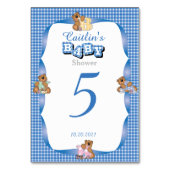 青いカントリープレイドとベビーがテーブル番号を持つ テーブルナンバー (裏面)