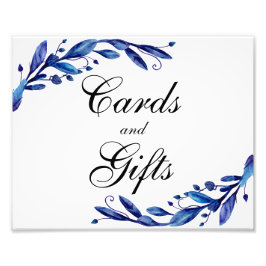 青いカードと結婚ギフトのサイン。植物海軍 フォトプリント           