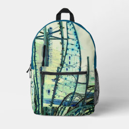 青いカーブ プリントバックパック