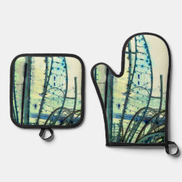 青いカーブ 鍋つかみ&鍋敷きセット