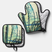 青いカーブ 鍋つかみ&鍋敷きセット (正面/裏面)