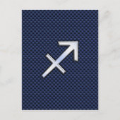 青いカーボンファイバー装飾の射手座のシンボル ポストカード (正面)