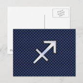 青いカーボンファイバー風スタイルの射手座のマーク ポストカード (正面/裏面)