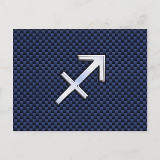 青いカーボンファイバー風スタイルの射手座のマーク ポストカード (正面)