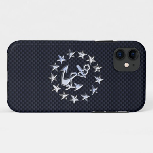 青いカーボン繊維のスタイルのクロムはヨットの旗を好みます Case-Mate iPhoneケース (裏面(横))