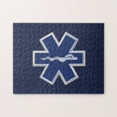 青いカーボン繊維の生命救急医療隊員EMSの星 ジグソーパズル (横)