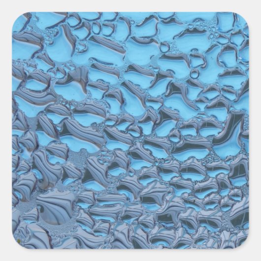 青いガラスに穏やかな雨滴 スクエアシール (正面)