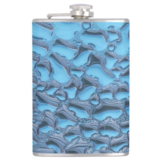 青いガラスに穏やかな雨滴 フラスク (正面)