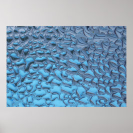 青いガラスに穏やかな雨滴 ポスター