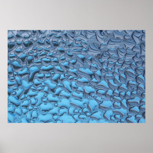 青いガラスに穏やかな雨滴 ポスター (正面)