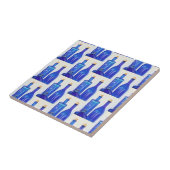 青いガラスのコルク入りボトル タイル (側面)