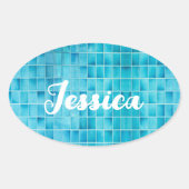 青いガラスのタイルはモザイクガラスをブロック 楕円形シール (正面)