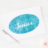 青いガラスのタイルはモザイクガラスをブロック 楕円形シール (封筒)