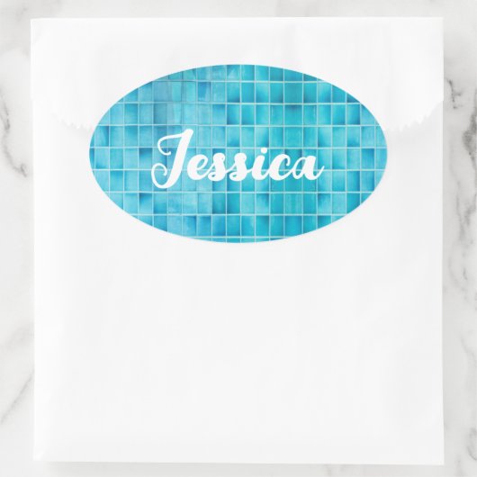 青いガラスのタイルはモザイクガラスをブロック 楕円形シール (バッグ)