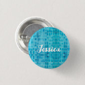 青いガラスのタイルはモザイクガラスをブロック 缶バッジ (正面&裏面)