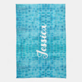 青いガラスのタイルブロックのモザイク キッチンタオル (縦)